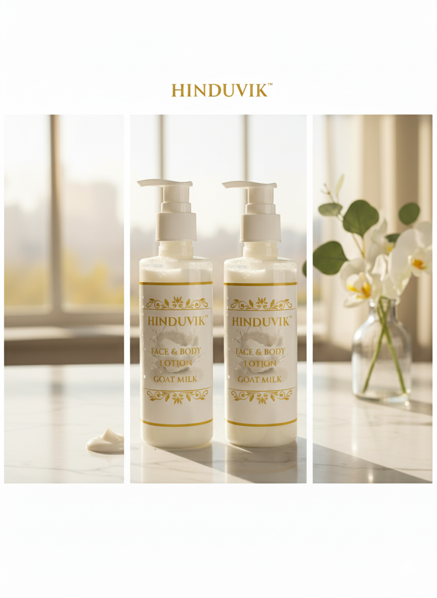 HINDUVIK Goat Milk Face & Body Lotion | Natural Glow & Hydration Pack of 2