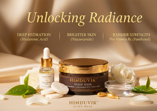 HINDUVIK Sleep Mask (Pack of 2 - SALE) Rice & Sake Overnight Mask for Luminous Glass Skin | With Niacinamide, Pro Vitamin B5 & Hyaluronic Acid | 100ml