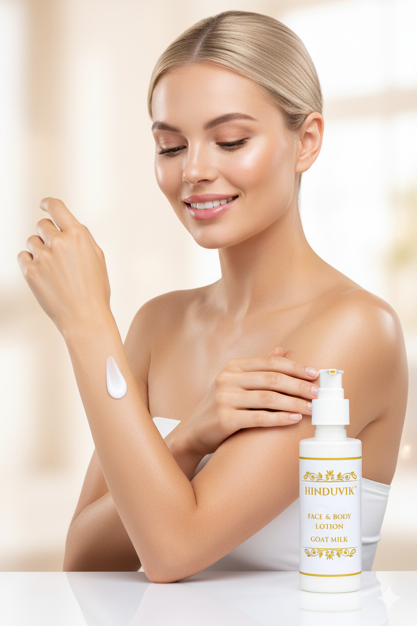 HINDUVIK Goat Milk Face & Body Lotion | Natural Hydration with Cocoa, Mango & Almond Oil-200ML