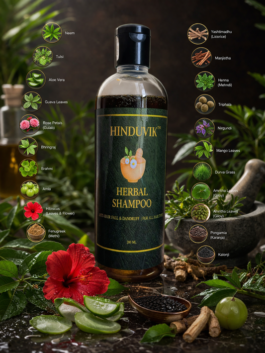 HINDUVIK Hair Care Combo: Anti-Hair Fall Herbal Shampoo & Lotus Nourishing Conditioner 200ml+200ml