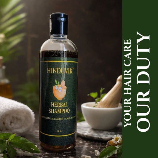 HINDUVIK Herbal Shampoo for Hair Fall Control, Dandruff Solution & Regrowth With 28 Herbs | Sulfate & Paraben Free-200ML