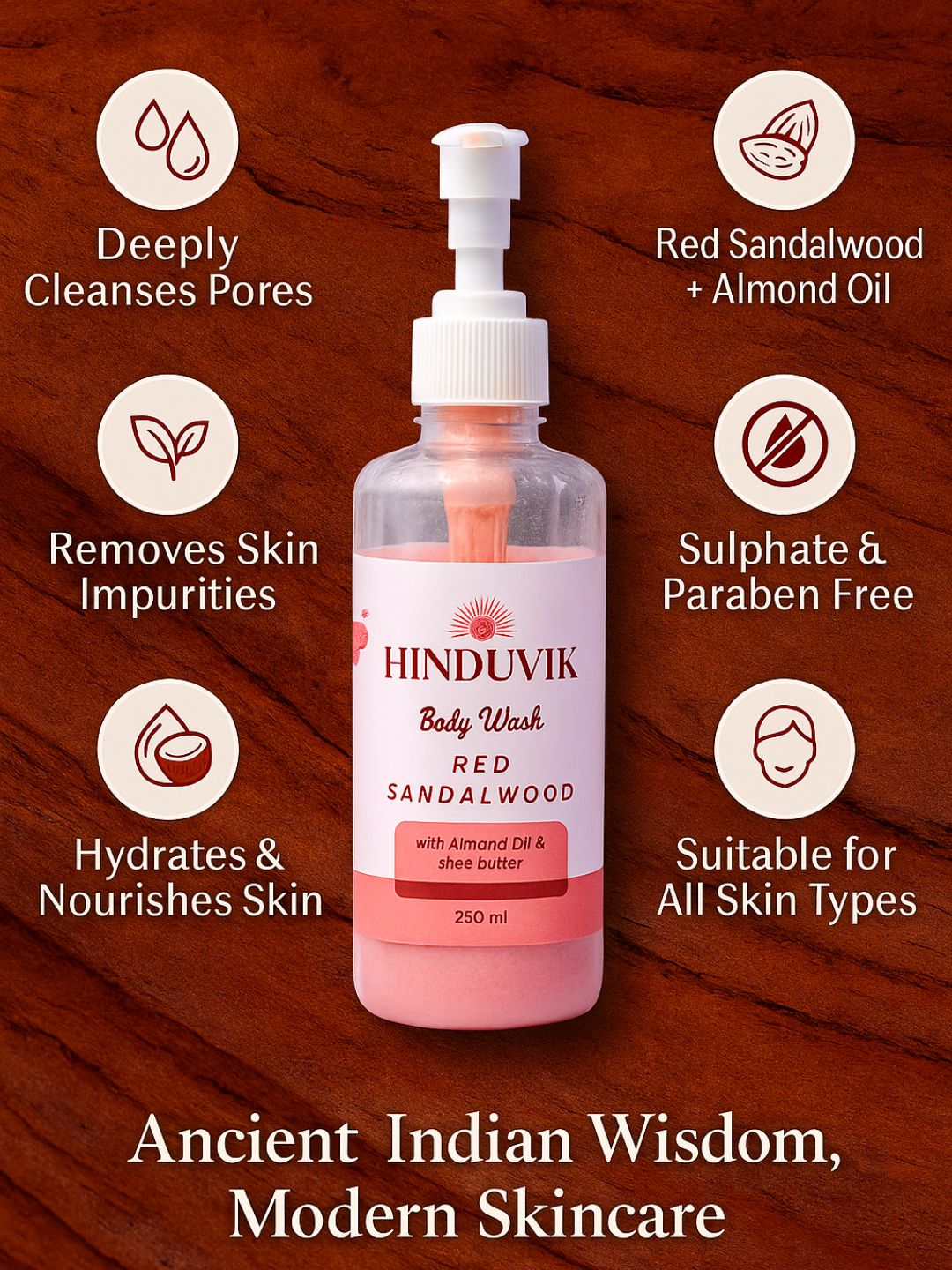 Red Sandalwood Body Wash | Luxury Ayurvedic Cleanser for Glowing Skin