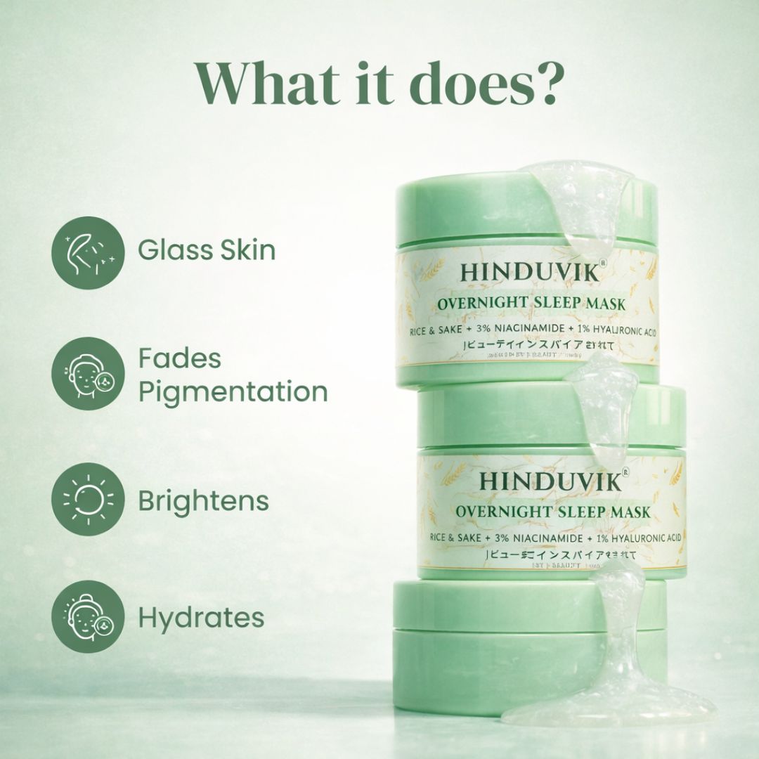 HINDUVIK Sleep Mask (Pack of 2 - SALE) Rice & Sake Overnight Mask for Luminous Glass Skin | With Niacinamide, Pro Vitamin B5 & Hyaluronic Acid | 100ml