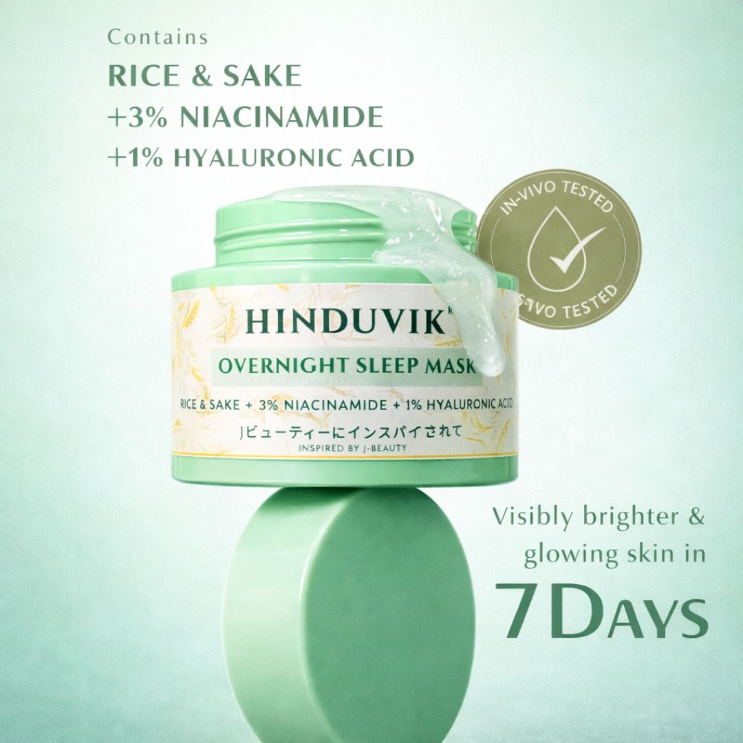 HINDUVIK Sleep Mask (Pack of 2 - SALE) Rice & Sake Overnight Mask for Luminous Glass Skin | With Niacinamide, Pro Vitamin B5 & Hyaluronic Acid | 100ml