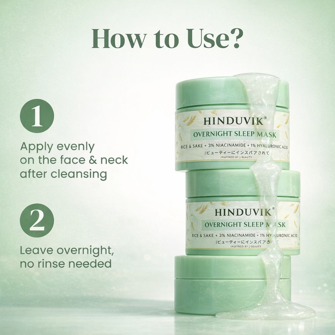 HINDUVIK Sleep Mask (Pack of 2 - SALE) Rice & Sake Overnight Mask for Luminous Glass Skin | With Niacinamide, Pro Vitamin B5 & Hyaluronic Acid | 100ml
