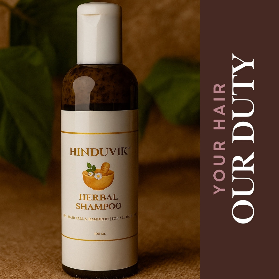 HINDUVIK Herbal Shampoo for Hair Fall Control, Dandruff Solution & Regrowth With 28 Herbs | Sulfate & Paraben Free-100ml