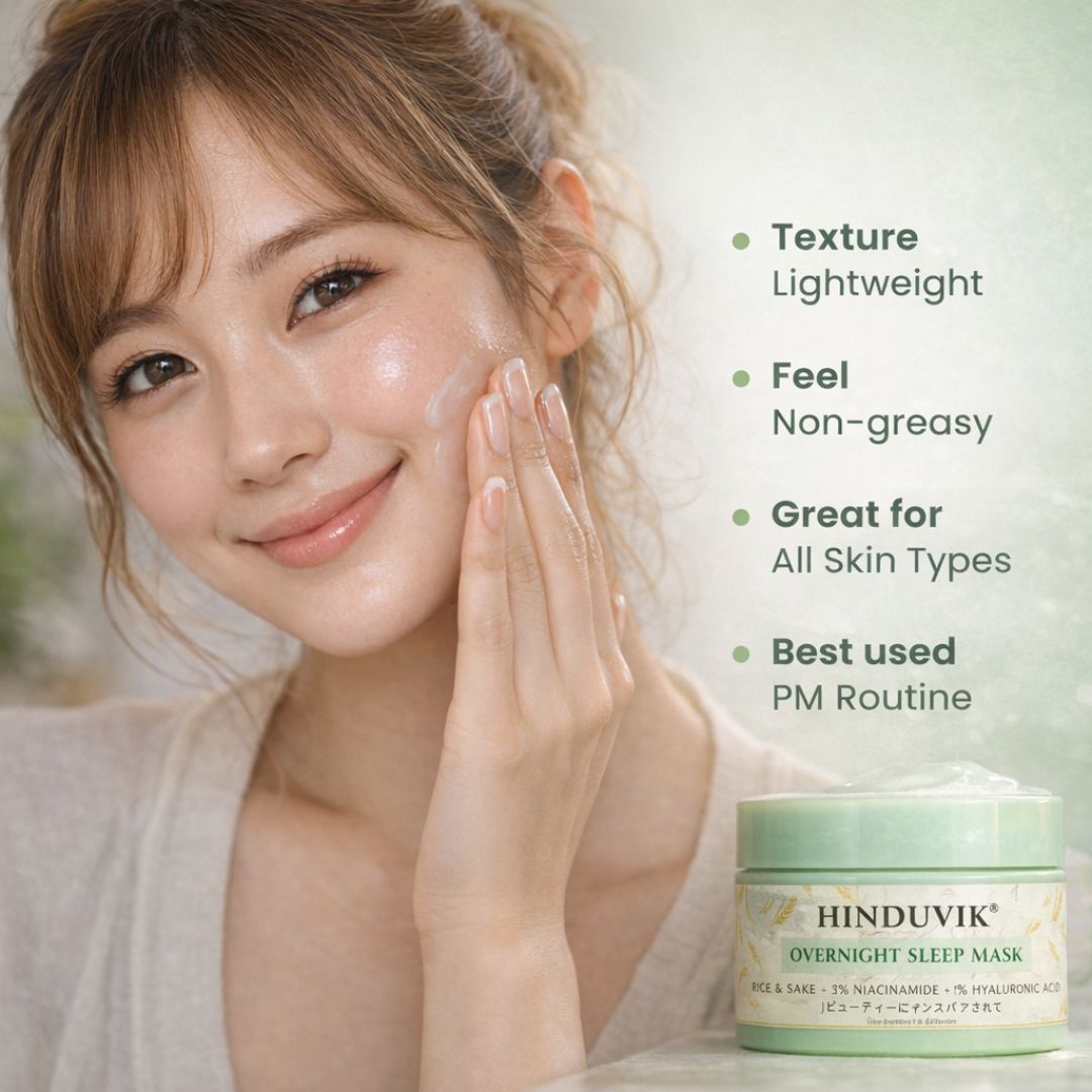 HINDUVIK Sleep Mask (Pack of 2 - SALE) Rice & Sake Overnight Mask for Luminous Glass Skin | With Niacinamide, Pro Vitamin B5 & Hyaluronic Acid | 100ml
