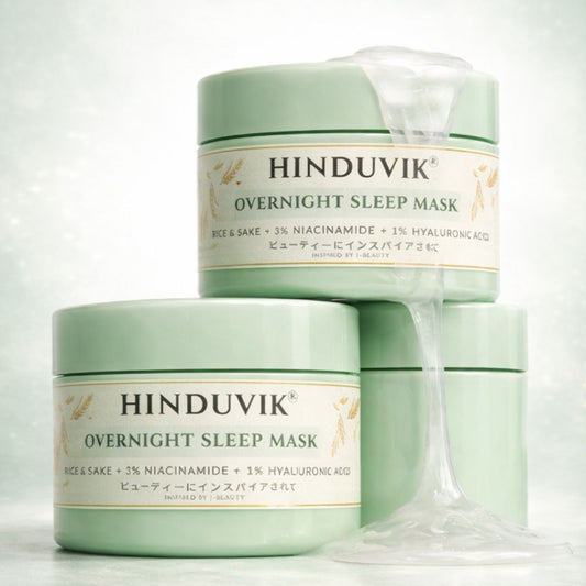 HINDUVIK Sleep Mask (Pack of 2 - SALE) Rice & Sake Overnight Mask for Luminous Glass Skin | With Niacinamide, Pro Vitamin B5 & Hyaluronic Acid | 100ml