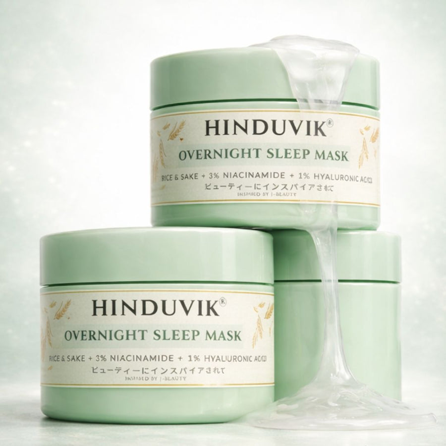 HINDUVIK Sleep Mask (Pack of 2 - SALE) Rice & Sake Overnight Mask for Luminous Glass Skin | With Niacinamide, Pro Vitamin B5 & Hyaluronic Acid | 100ml