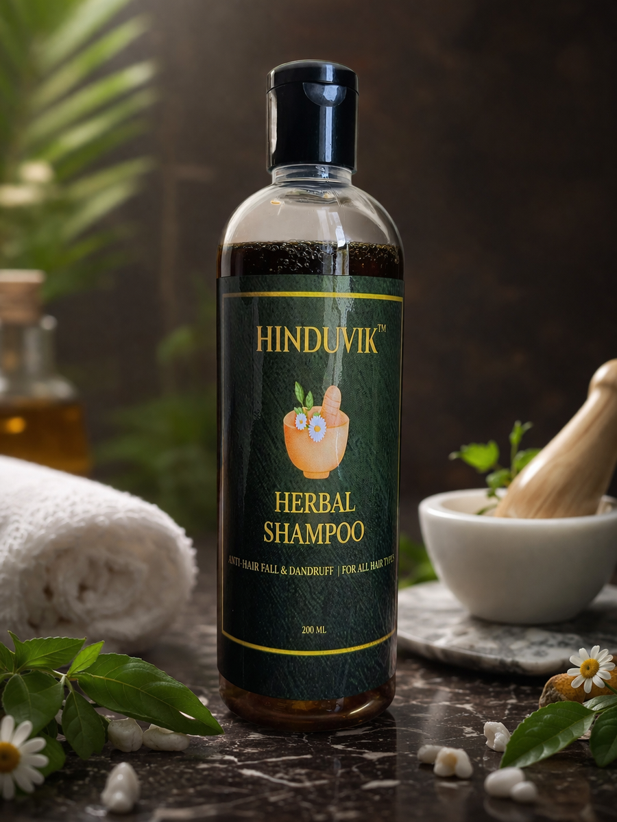 HINDUVIK Herbal Shampoo for Hair Fall Control, Dandruff Solution & Regrowth With 28 Herbs | Sulfate & Paraben Free-200ML