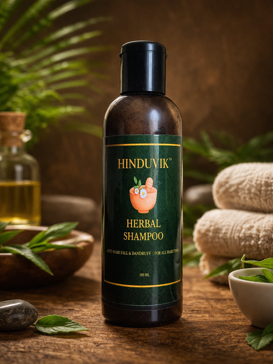 HINDUVIK Herbal Shampoo for Hair Fall Control, Dandruff Solution & Regrowth With 28 Herbs | Sulfate & Paraben Free