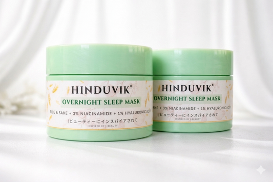 HINDUVIK Sleep Mask (Pack of 2 - SALE) Rice & Sake Overnight Mask for Luminous Glass Skin | With Niacinamide, Pro Vitamin B5 & Hyaluronic Acid | 100ml