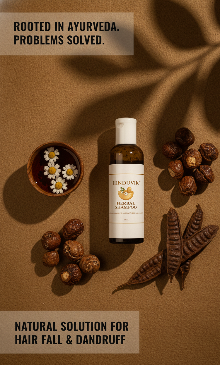 HINDUVIK Herbal Shampoo for Hair Fall Control, Dandruff Solution & Regrowth With 28 Herbs | Sulfate & Paraben Free-100ml