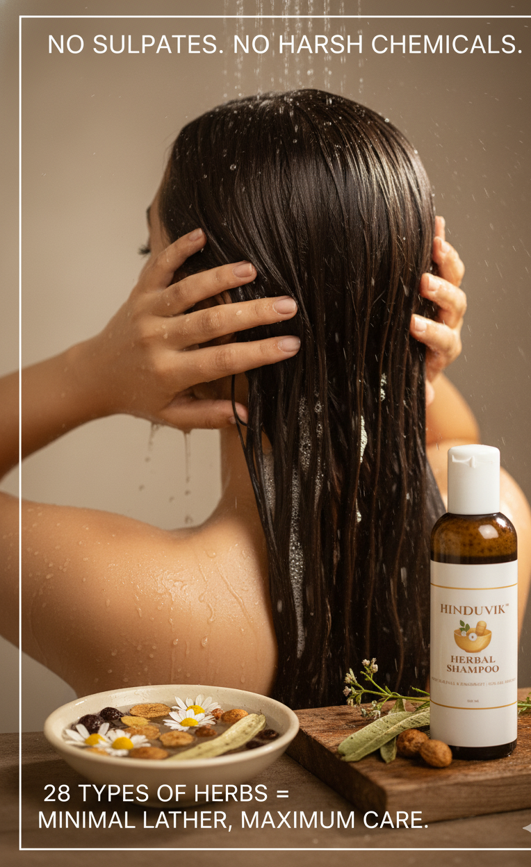 HINDUVIK Herbal Shampoo for Hair Fall Control, Dandruff Solution & Regrowth With 28 Herbs | Sulfate & Paraben Free-100ml