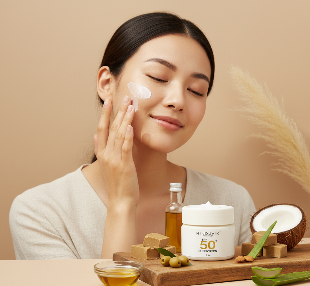 HINDUVIK Organics 3-Pack: 2x Natural Zinc SPF 50 Sunscreen & 1x Brightening Papaya Face Wash