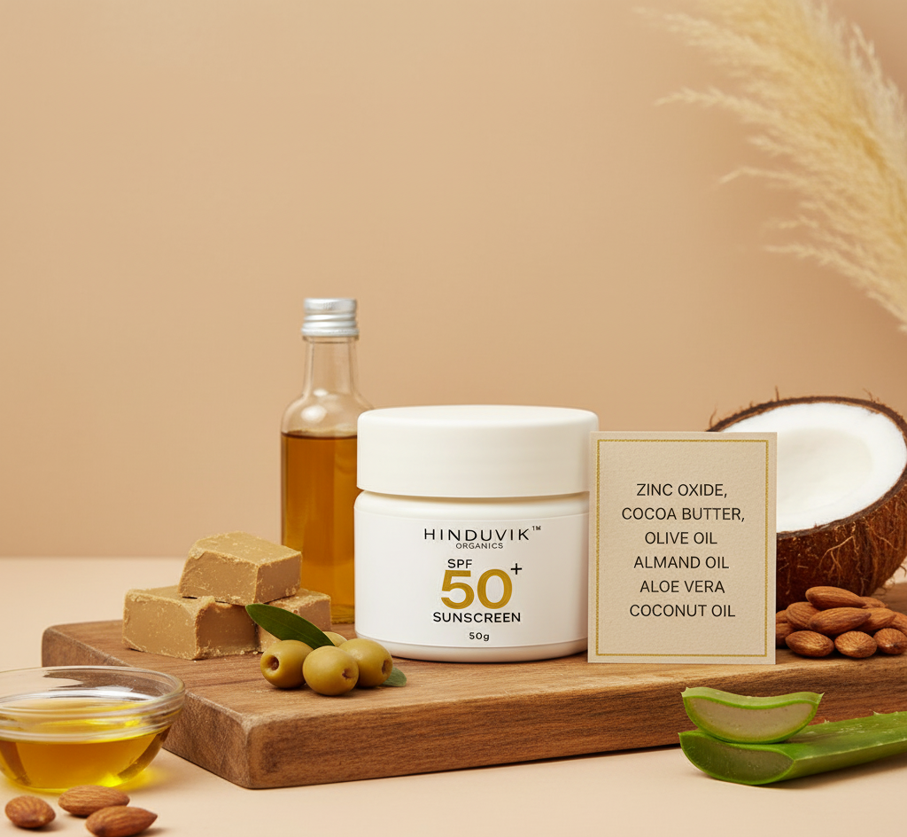 HINDUVIK Organics 3-Pack: 2x Natural Zinc SPF 50 Sunscreen & 1x Brightening Papaya Face Wash