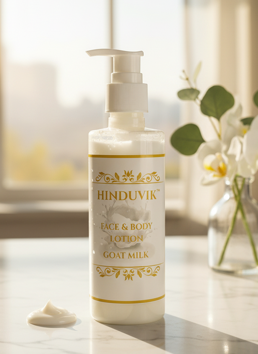 HINDUVIK Goat Milk Face & Body Lotion | Natural Hydration with Cocoa, Mango & Almond Oil-200ML