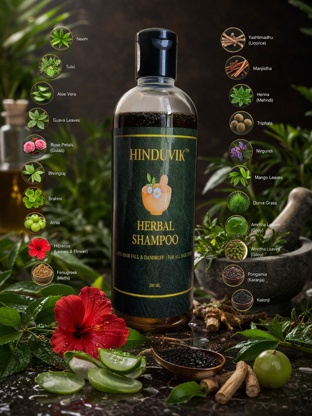 HINDUVIK Hair Care Combo: Anti-Hair Fall Herbal Shampoo & Lotus Nourishing Conditioner 200ml+200ml