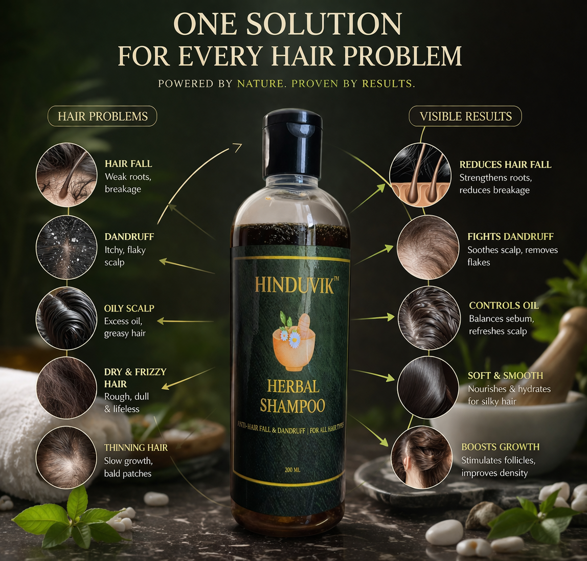 HINDUVIK Hair Care Combo: Anti-Hair Fall Herbal Shampoo & Lotus Nourishing Conditioner 200ml+200ml