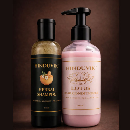 HINDUVIK Hair Care Combo: Anti-Hair Fall Herbal Shampoo & Lotus Nourishing Conditioner